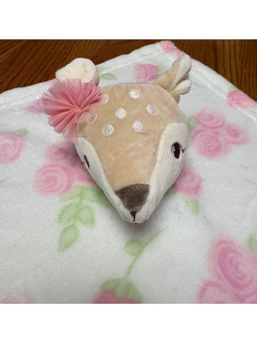 HB Hudson Bay Lovey Baby Security Blanket Deer Pink Rose Floral Design Plush - Picture 7 of 7